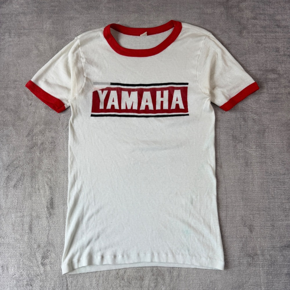 Yamaha Shirt Mens XL White Red Ringer Vintage 1960s Thin Cloth Artex Moto Racing